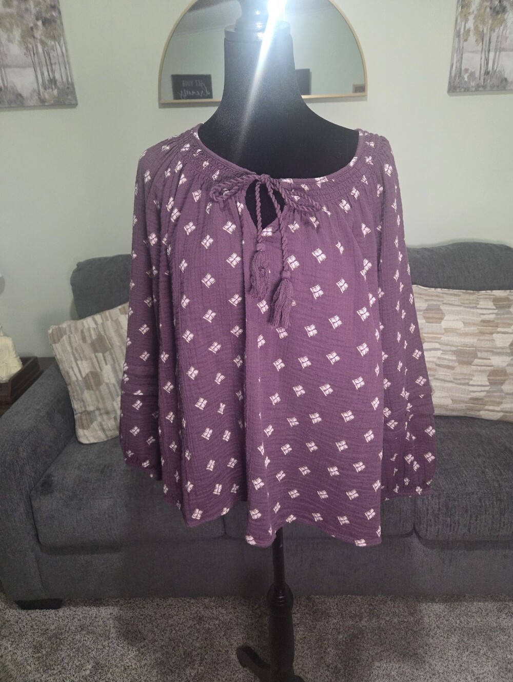 Wonderly Mauve Peasant Tunic with Tassel Tie